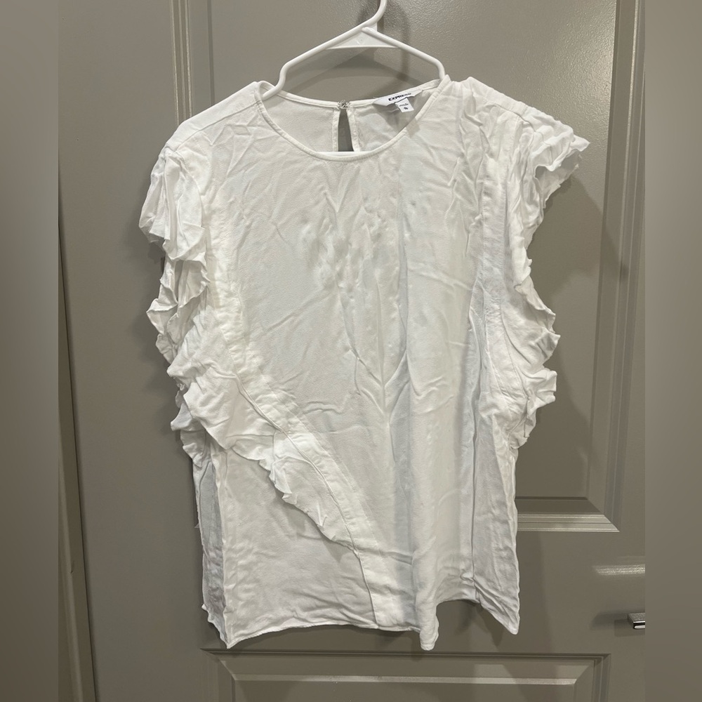 Express White Blouse with Wave Ruffle - Size XL